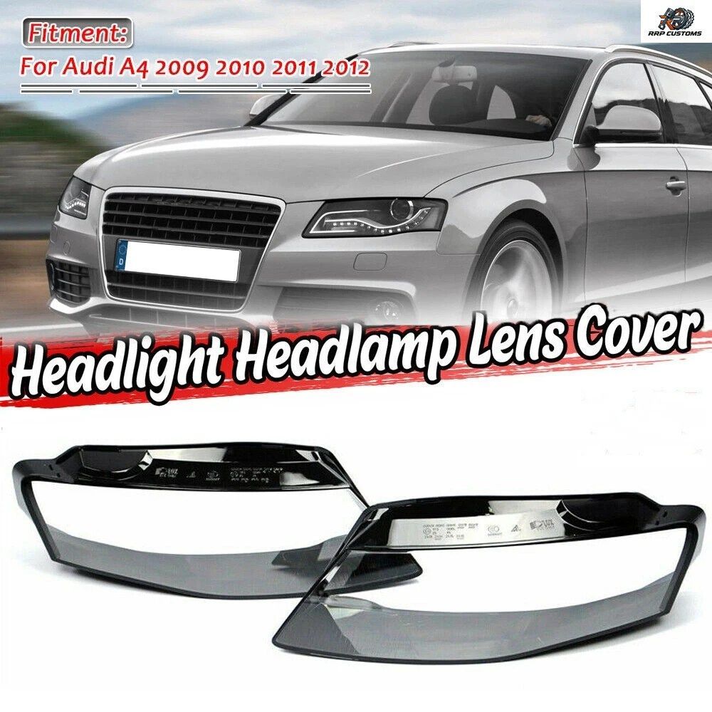 1 PAIR CAR FRONT HEADLAMP COVER AUDI A4 A4L B8 2009-2012 TRANSPARENT LAMPE CLEAR HEADLIGHT GLASS LEFT+RIGHT SHELL