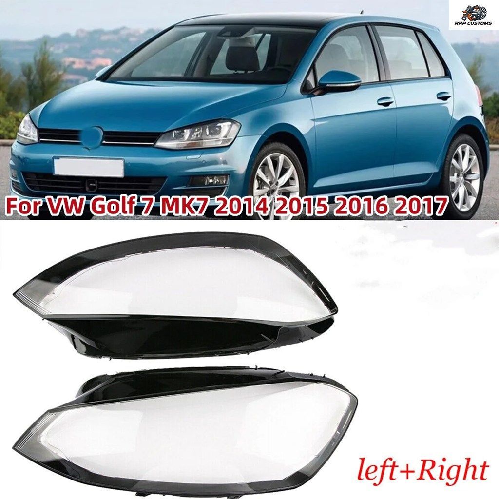 LEFT+RIGHT FRONT HEADLIGHT LENS COVER VW GOLF 7 MK7 GTI 2014 - 16 CLEAR HEADLAMP COVER TRANSPARENT LAMPE