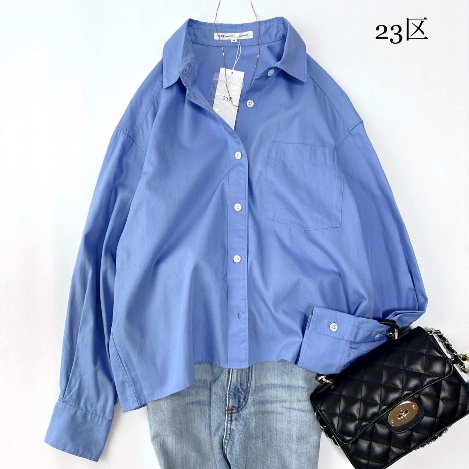✨タグ付✨ 25SS 23区 CANCLINI クロップド テントライン シャツ / ブルー サイズ38 綿100％ / カンクリーニ 近年モデル 洗える ニジュウサンク 6,497円