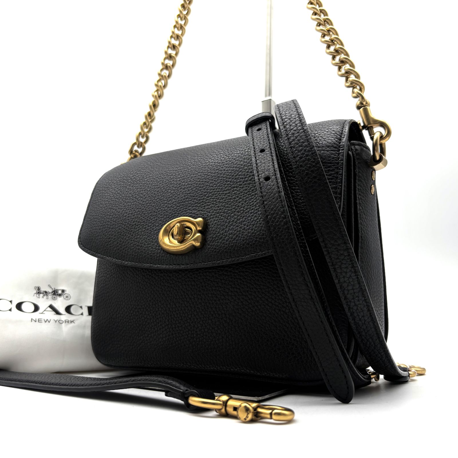 極美品 コーチ COACH キャシー 2way ハンドバッグ ショルダーバッグ チェーン レザー ブラック 黒 ターンロック 斜め掛け 残暑 シルバーウィーク 敬老の日 秋 ハロウィン 七五三 ギフト プレゼント