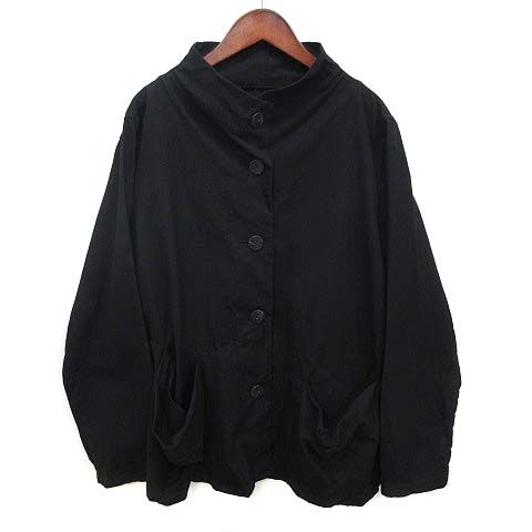 ジウ 慈雨 センソユニコ ボトルネック ジャケット ブラウス 変形 コットン ペーパー シルク リネン ブラック 黒 40 30223520