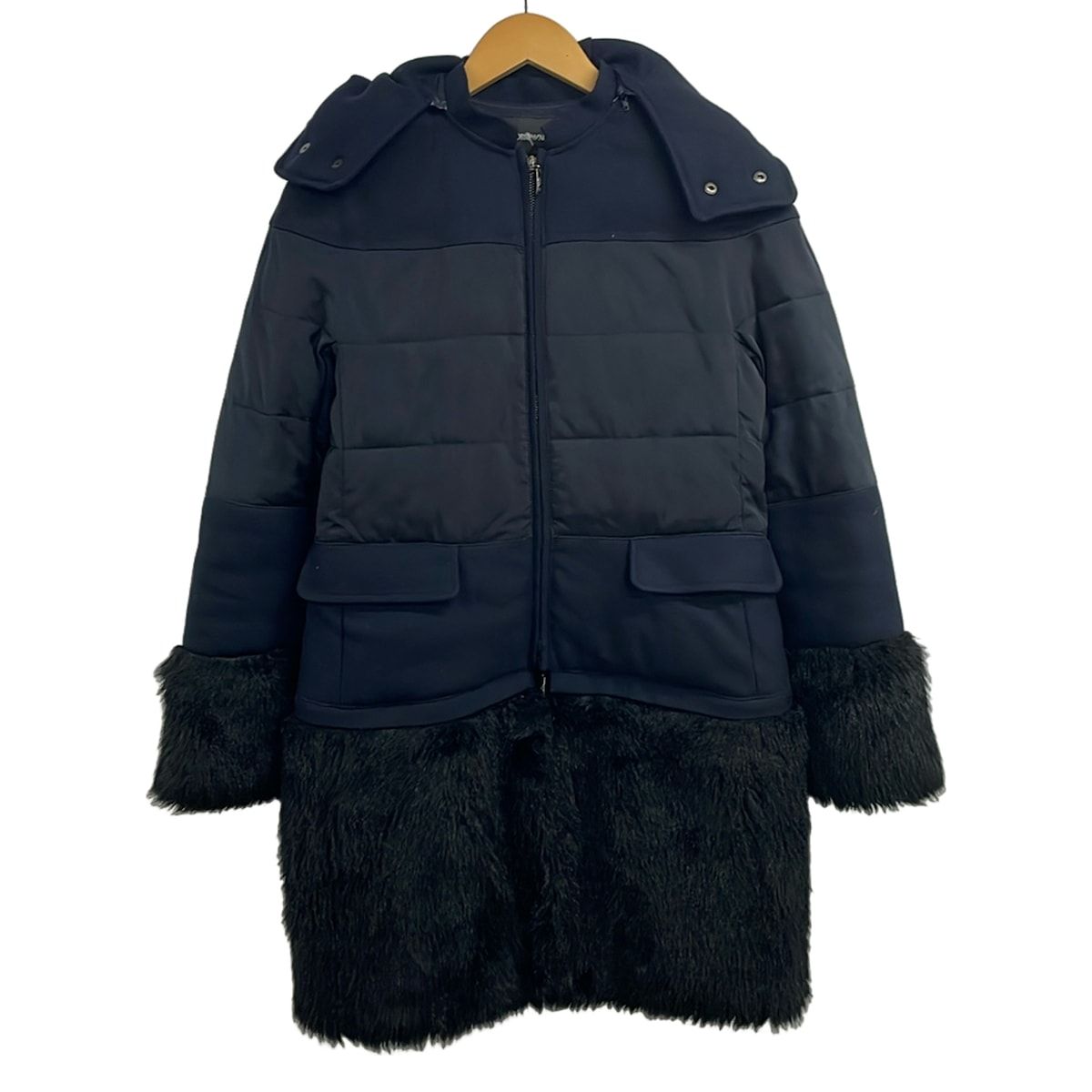 EMPORIOARMANI(エンポリオアルマーニ) コート サイズUS 42 レディース美品 - ダークネイビー 長袖/フェイクファー/中綿/冬