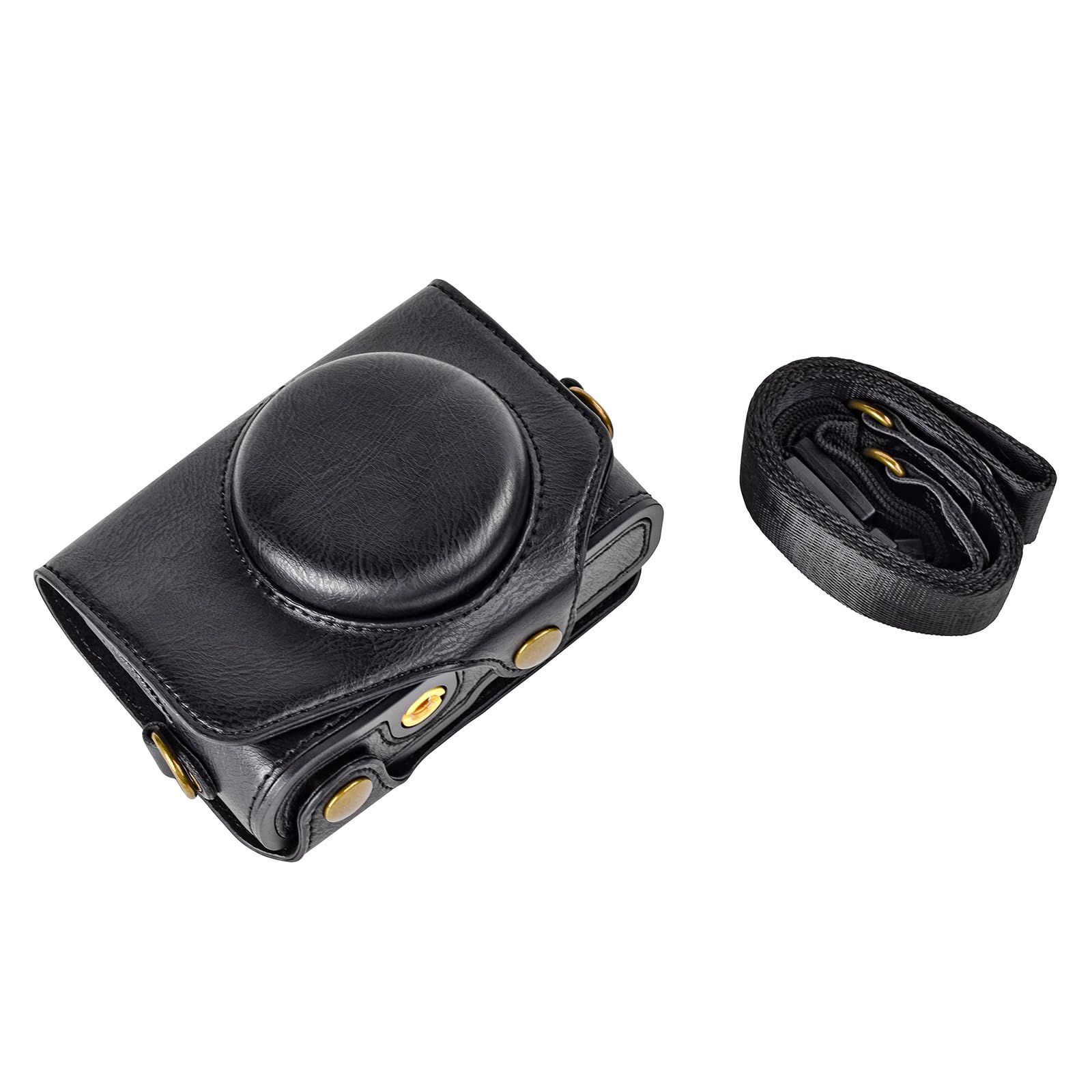 키노쿠 파워샷 SX720 HS/ SX730/SX740 카메라 케이스 폴리우레탄 가죽 풀 프로텍션 삼각대 홀 포함 숄더 스트랩 포함 (블랙)