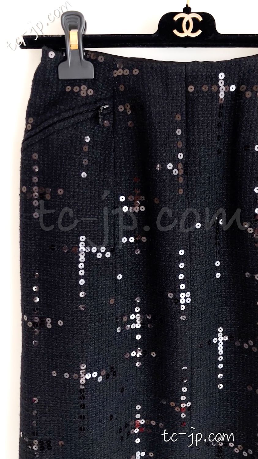 CHANEL シャネル 膝丈スカート ウール100% シャネルロゴ ブラック 楽天
