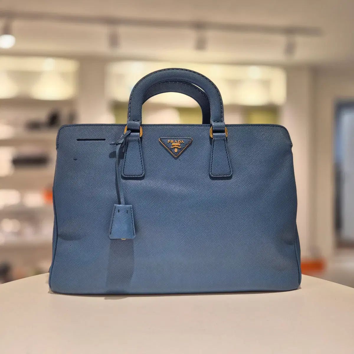 プラダ PRADA サフィアーノ ブルー ラックス 2-WAY トートバッグ