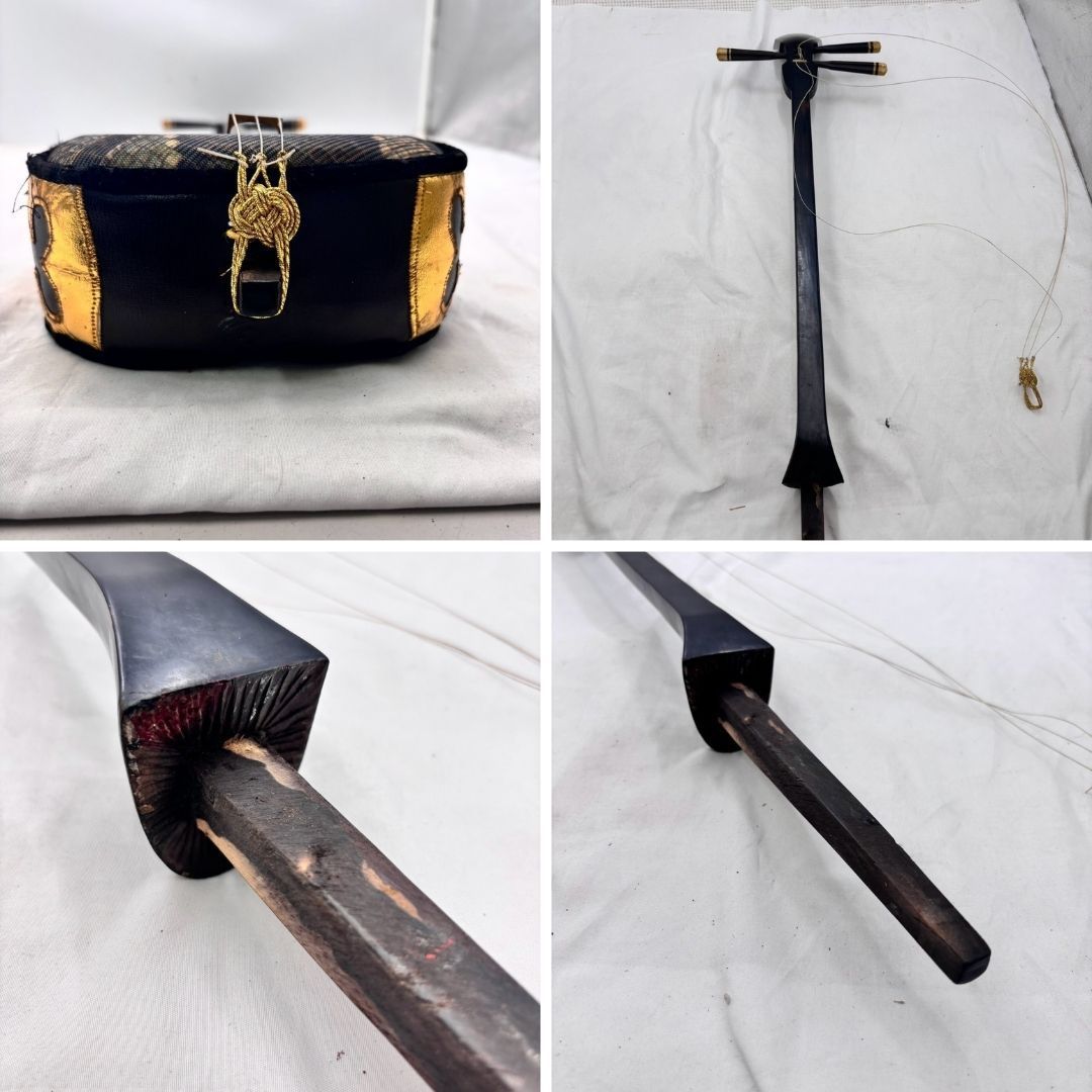 【❗️✨琉球伝統楽器✨❗️】沖縄三線 人工皮 棹462g ハードケース・工工四・ツメ付 現状品