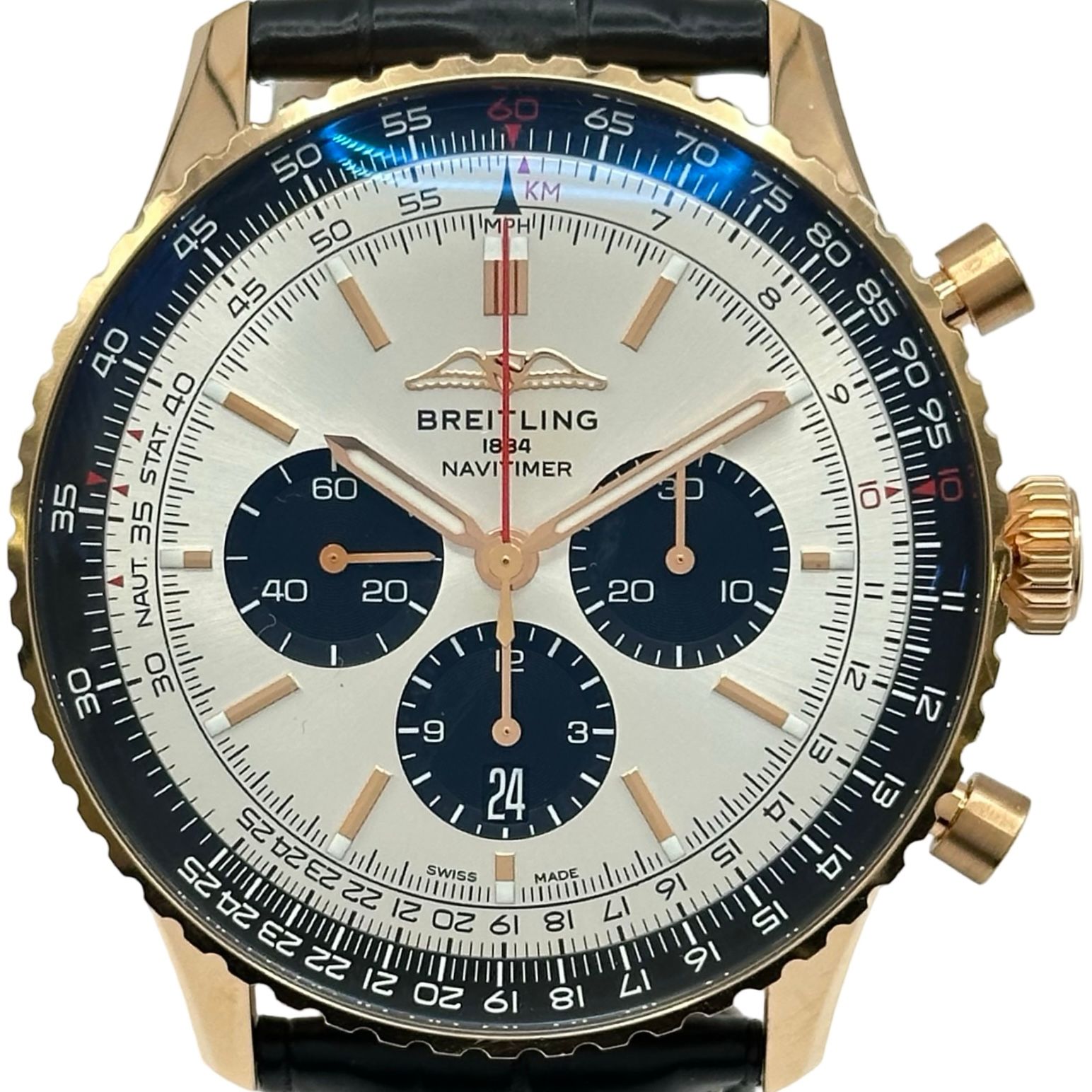 ブライトリング BREITLING ナビタイマー B01 クロノグラフ 46 RB0137 シルバー ピンクゴールド 自動巻き メンズ 腕時計