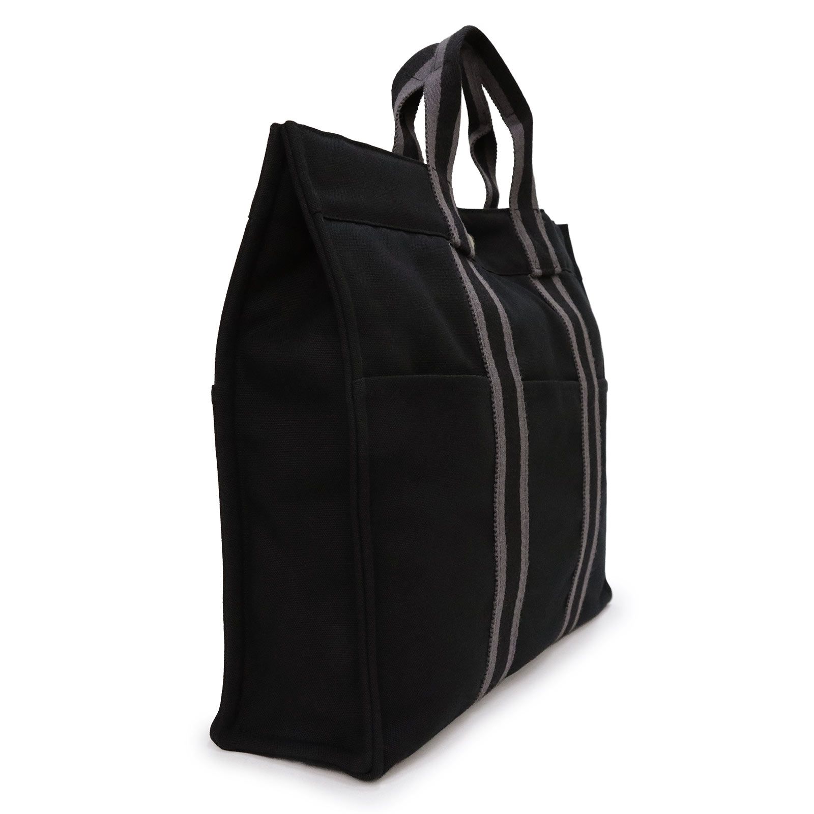 HERMES フールトゥ トートバッグ ブラック　MM 美品 エルメス フールトゥ MM トート キャンバス ブラック グレー
