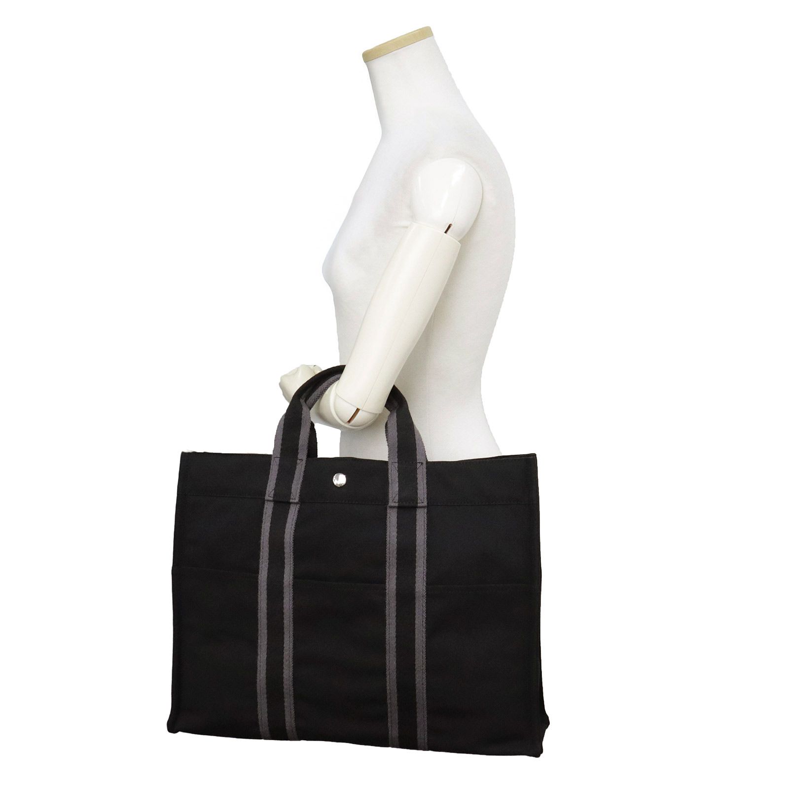 HERMES フールトゥ トートバッグ ブラック　MM 美品 エルメス フールトゥ MM トート キャンバス ブラック グレー