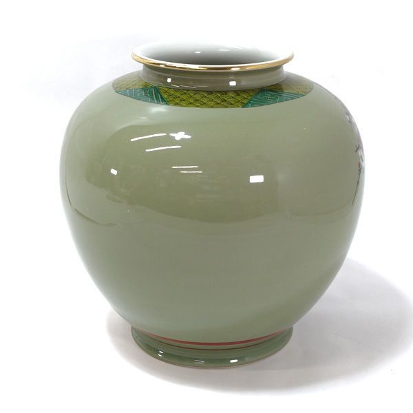 九谷焼 龍仙 ◇【花器】九谷焼/龍仙作 紅白梅 花瓶 華道具 インテリア