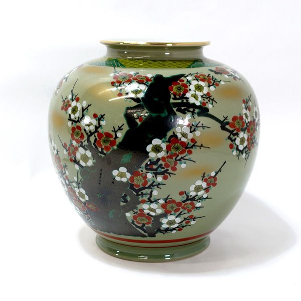 九谷焼 龍仙 ◇【花器】九谷焼/龍仙作 紅白梅 花瓶 華道具 インテリア