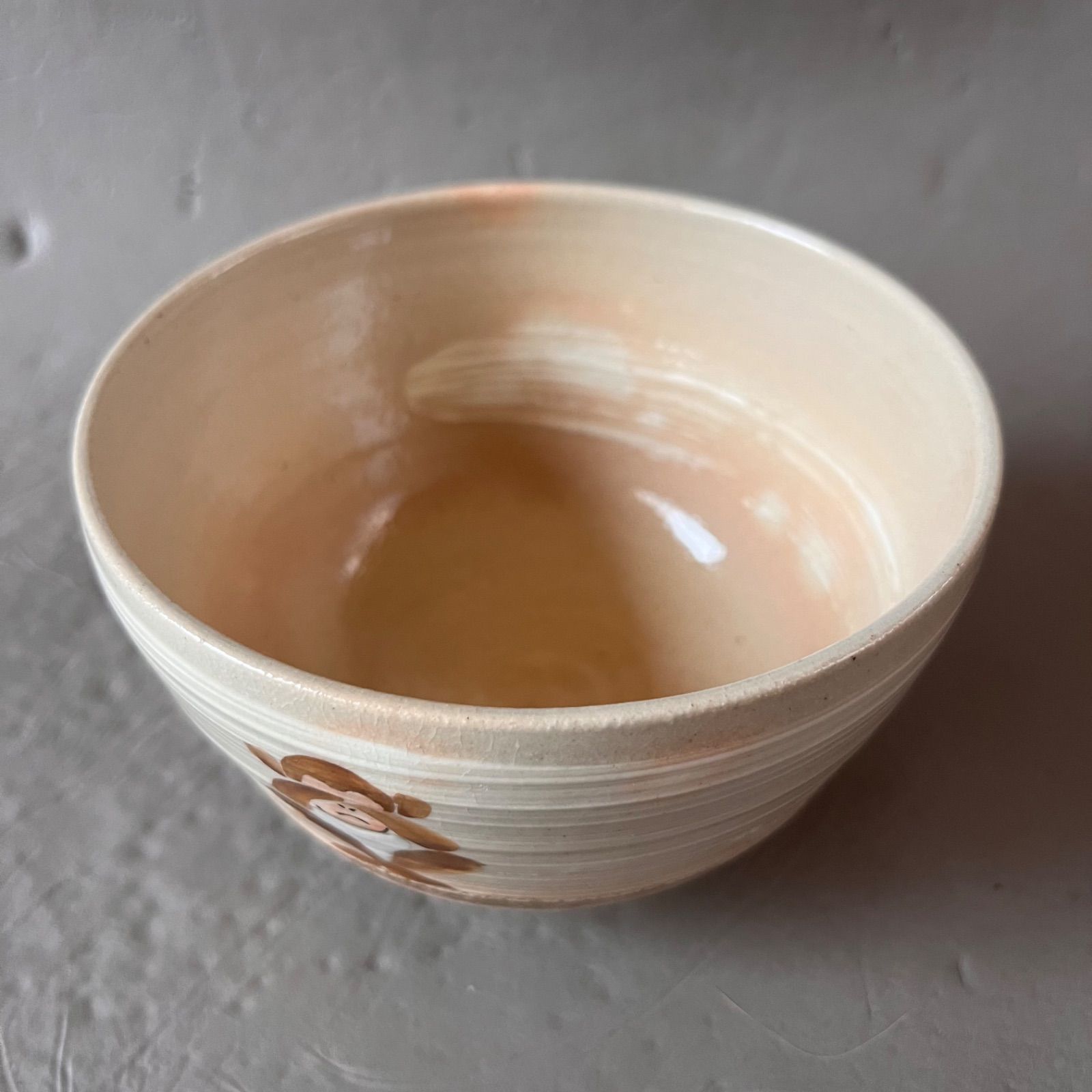 京焼 中山喜白 金彩 色絵 三猿 刷毛目 茶碗 抹茶碗 茶道具 共箱なし