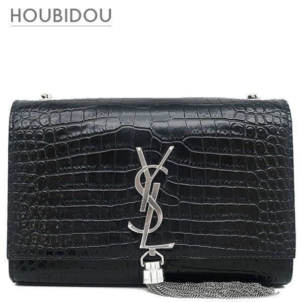 サンローラン SAINT LAURENT ショルダーバッグ ケイト タッセル チェーンショルダー レザー ブラック シルバー金具 モノグラム カサンドラ 黒 型押し 【中古】