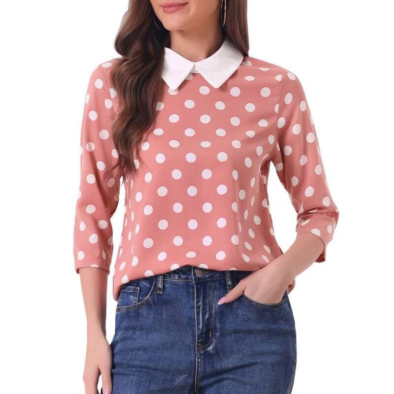 アレグラ ケー レディース トップス シャツ コントラスト ブラウス ALLEGRA K Womens Contrast Peter Pan Collar Top 34 Sleeves Blouse