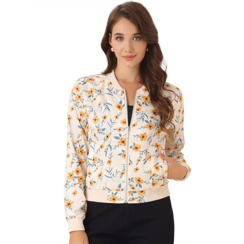 アレグラ ケー レディース アウター ジャケット・ブルゾン フラワー柄 プリント フラワー ALLEGRA K Womenstand Collar Zip up Floral Prints Crop 15,980円