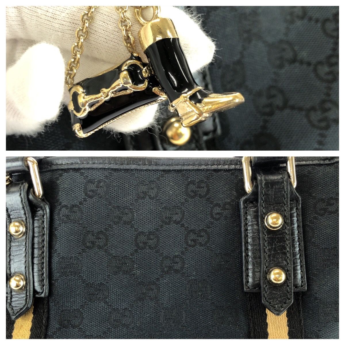 GUCCI グッチ ブラック 黒 ゴールド金具 GGキャンバス/レザー 137396
