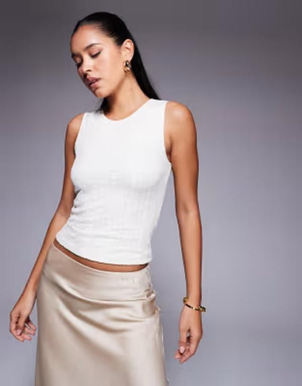 プリンセスポリー レディース トップス シャツ ノースリーブ レース Princess Polly textu red lace sleeveless tank top in cream クリーム