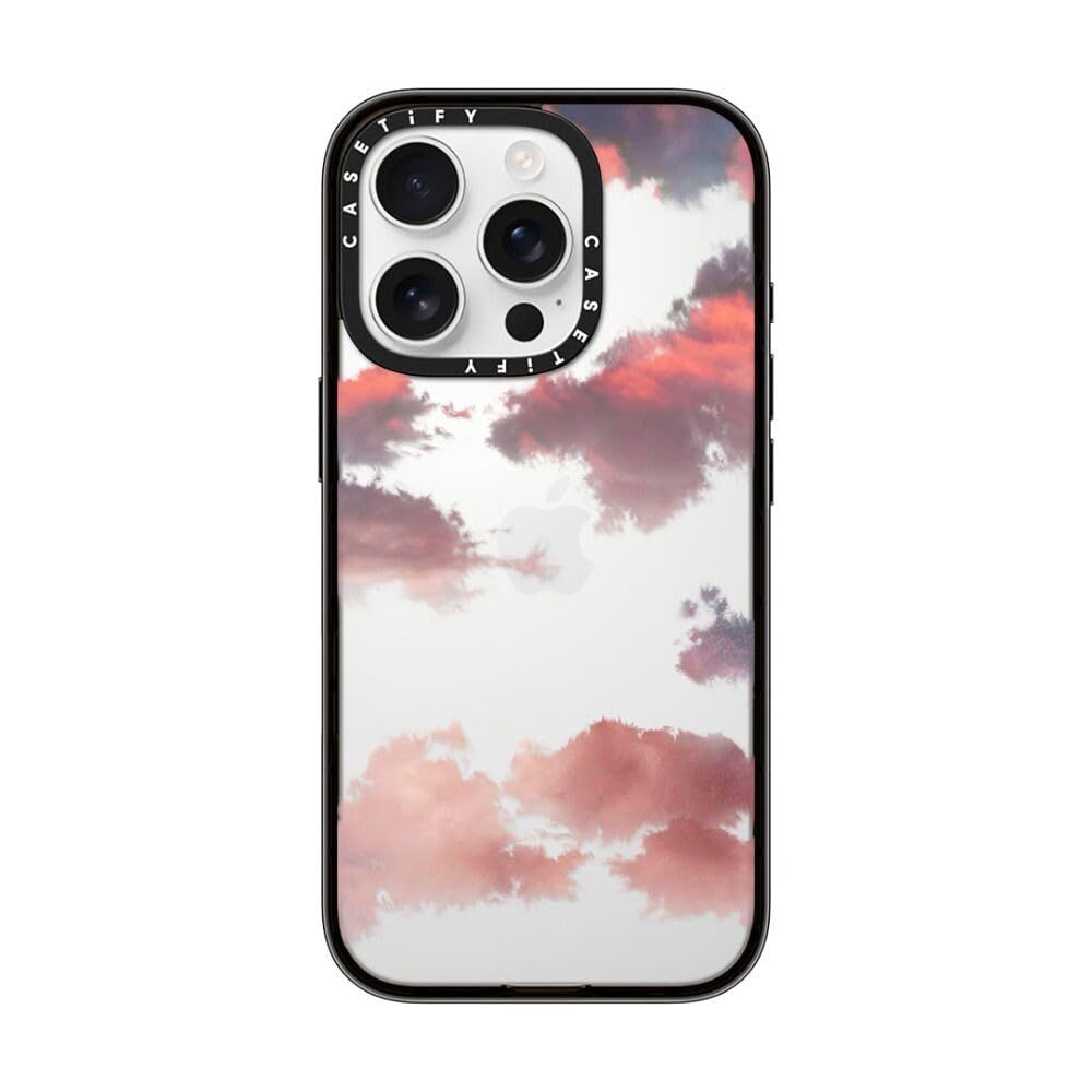 CASETiFY コンパクト iPhone 16 Pro ケース [薄型 軽量/耐衝撃/ワイヤレス充電に対応] - Clouds (Red) - クリア ブラック
