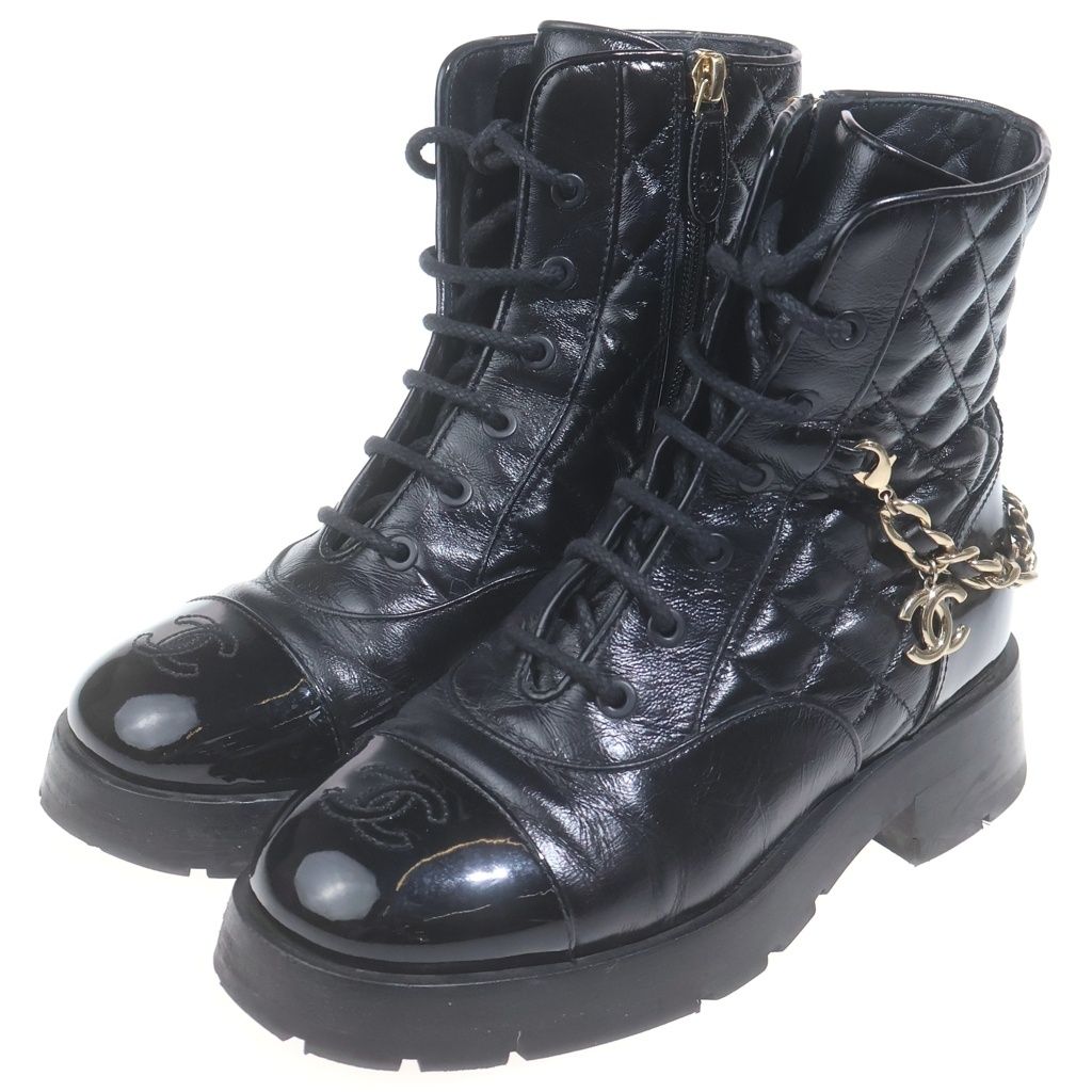 CHANEL (シャネル) マトラッセ ココマーク レザー レースアップ