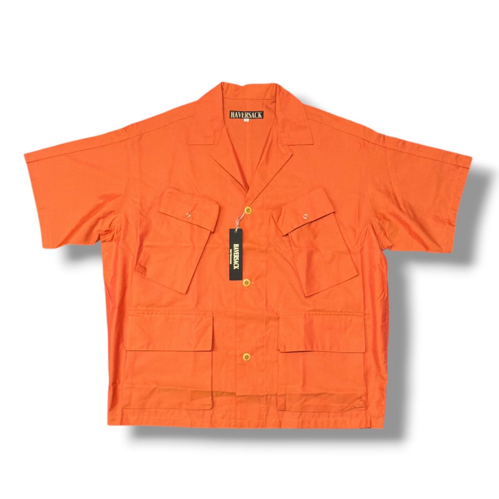 参考上代35200円 未使用 HAVERSACK Safari Shirt サファリシャツ 半袖シャツ ハバーサック 822332 オレンジ M （21073M）