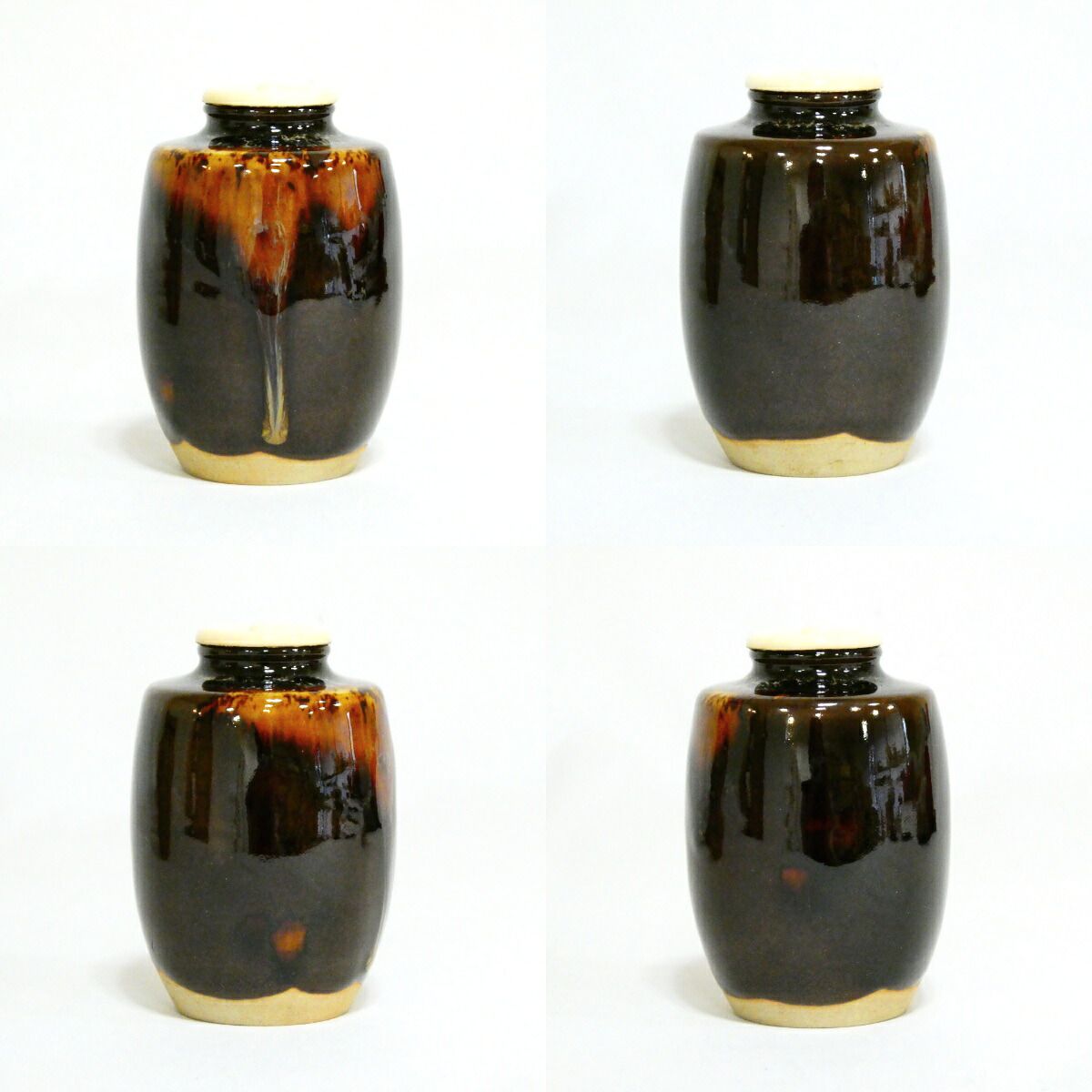お稽古用に】桶谷定一作 肩衝茶入 唐花雙鳥長斑錦 茶道具【中古 美品