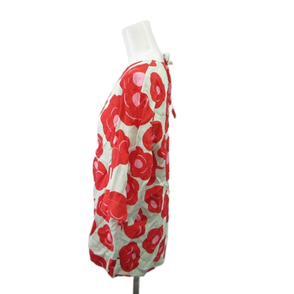 マリメッコ marimekko 七分袖ブラウス チュニック 36 赤 レッド 