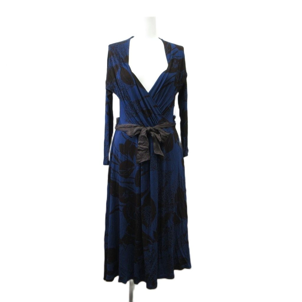 マックスマーラ MAX MARA 長袖ワンピース 42 青 ブルー 黒 ブラック 花柄 Vネック 長袖 ロング丈 /SH ■GY53 6,853円
