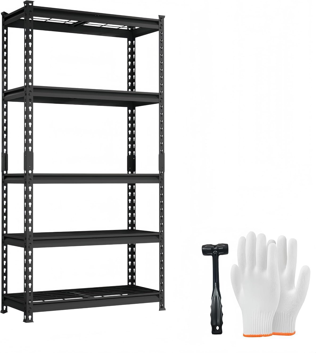 スチールラック メッシュラック 5段 総耐荷重900kg 約幅90×奥行40×高さ180cm 組立簡単 ゴムハンマーと手袋付き | 高さ調節可能 防錆 頑丈 収納ラック 収納棚 工場 倉庫 ガレージ 業務用 家庭用