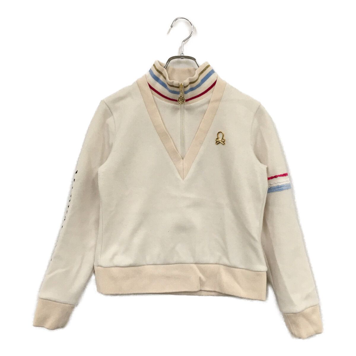 中古 レディース マークアンドロナ MARK&LONA ハーフジップアウター 38(M) オフホワイト 重ね着風 フェイクレイヤード 裏地付き