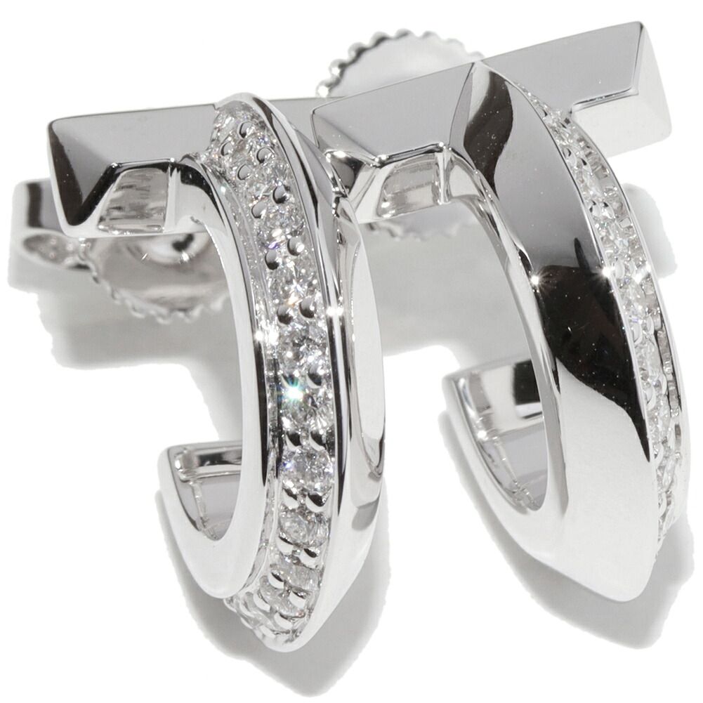 ティファニー ピアス K18WG ダイヤ0.40ct Tワン フープピアス
