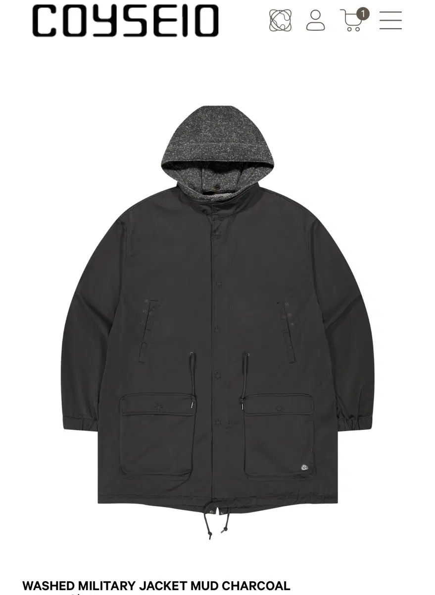 コイセイオ 26fw マウンテンパーカー ミリタリー ジャケット チャコール WASHED MILITARY JACKET MUD CHARCOAL 40,030円