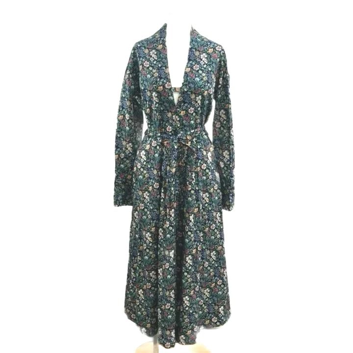 カレンソロジー Curensology リバティプリント カシュクールワンピース 長袖 ロング マキシ丈 花柄 フラワーモチーフ 総柄 ベルト付き F マルチカラー /XZ ■GY03