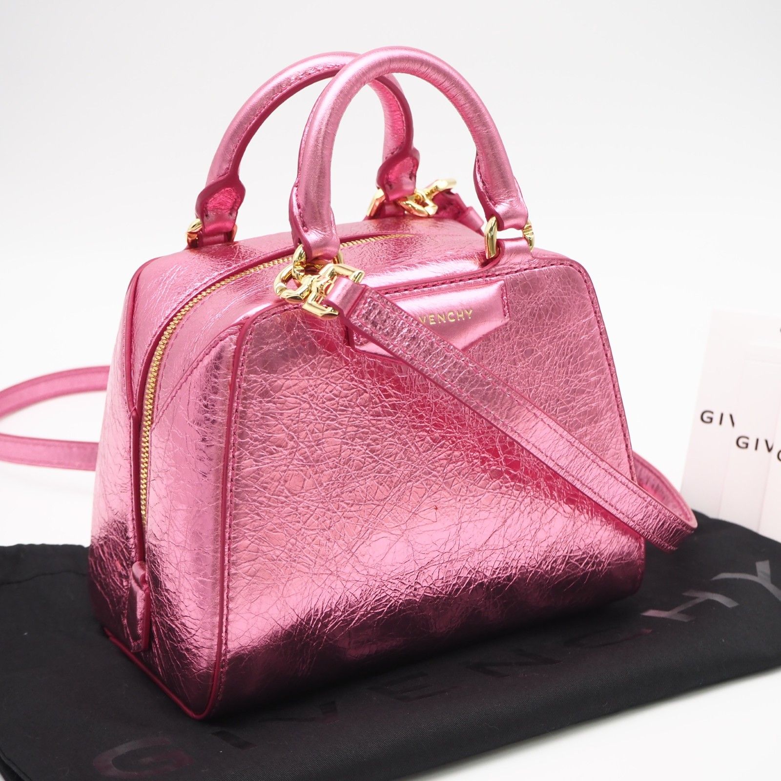 ★3日以内返品可★ 美品 GIVENCHY ジバンシィ カーフレザー アンティゴナ キューブ ナノ BB50ZUB1ZA 2wayショルダーバッグ ピンク カーフレザー レディース