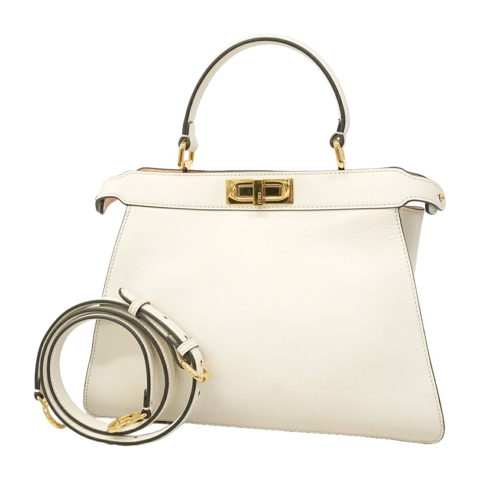 フェンディ(Fendi) フェンディ ハンドバッグ ピーカブー アイシーユー レザー ホワイト 2wayバッグレディース