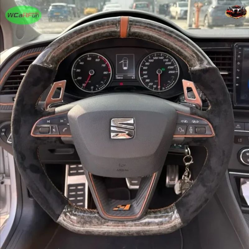 編み込み鍛造カーボンレザー製カーステアリングホイールカバーシート LEON CUPRA LEON ST 2013-2019 ATECA CUPRA ATECA FR 2016 10,904円
