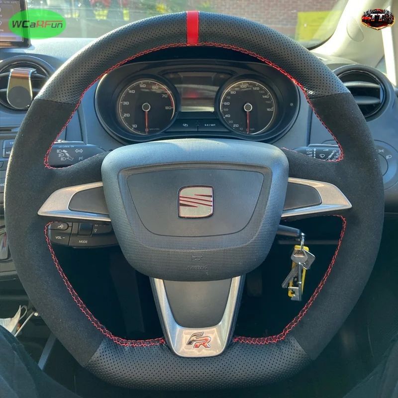 レザー製カーステアリングホイールカバー カーブレードシート IBIZA6JFR/CUPRA 2015 MII FR 2013-2020