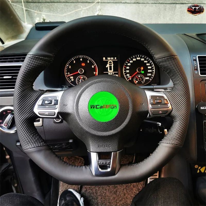 車のステアリングホイールカバー レザー編み込み フォルクスワーゲン ゴルフ6 GTI MK6 VW ポロ GTI シロッコ R パサート CC R-LINE 2010