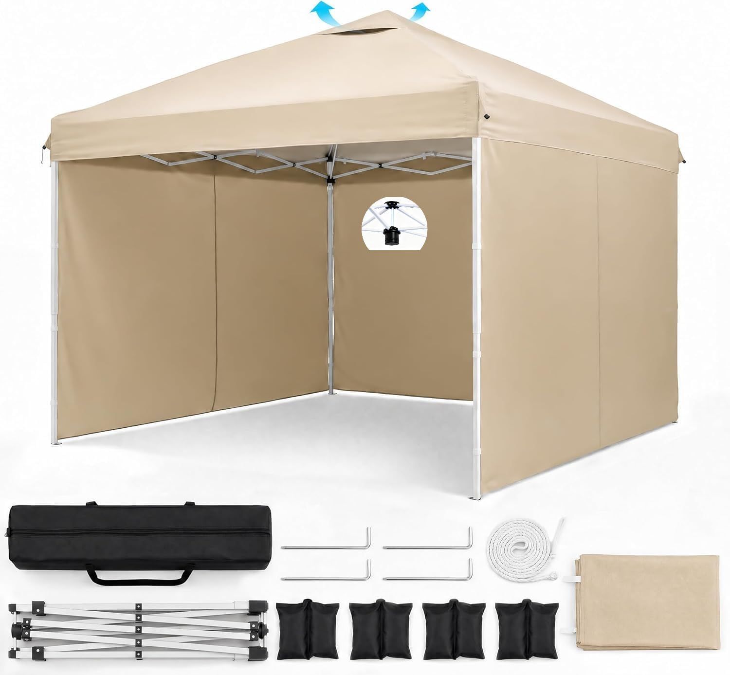 タープテント 3m×3m ワンタッチ 自立式 専用横幕/サイドシート3枚付き 高耐水加工 シルバーコーティング UVカット 遮熱 高さ3段階調節 風通しベンチレーション スチールフレーム 大型 防水 11,235円