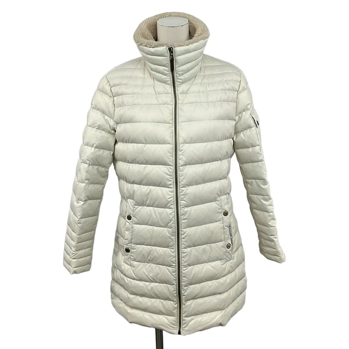 RalphLauren(ラルフローレン) ダウンコート サイズM レディース美品 - 白×ベージュ 長袖/ジップアップ/冬