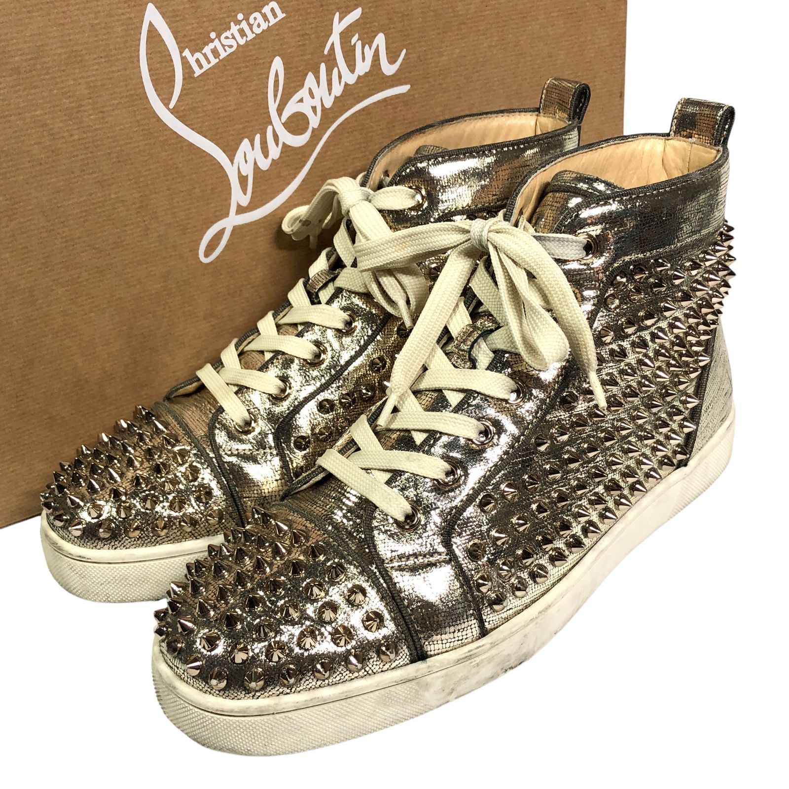 【ルブタン】本物 Louboutin 靴 26cm ルイス スパイク スニーカー ハイカットシューズ シューズ Louis Spike スタッズ 男性用 メンズ 41 箱