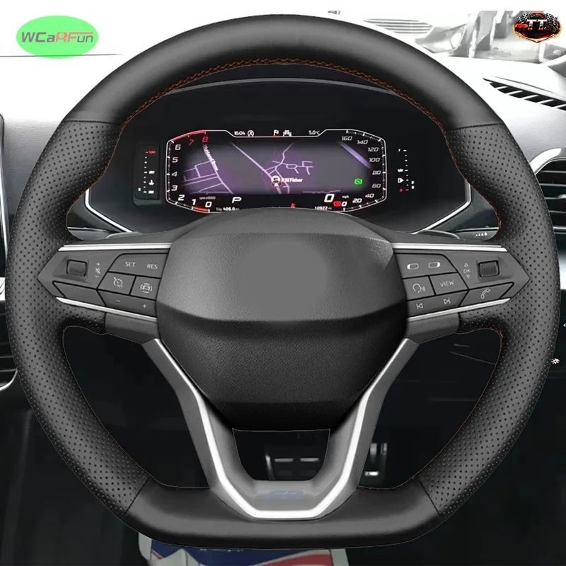 レザー製滑り止めステアリングホイールカバーシート レオン IV アテカ タラコ 2020-2022 イビサ 6F アローナ 2021 カーブレード
