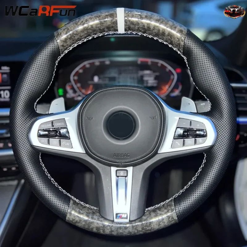 鍛造カーボンレザー編み込みカーステアリングホイールカバー BMW G30 530I 525I 530D M550D M550I G04 2018 F90 M5 G03 M40I