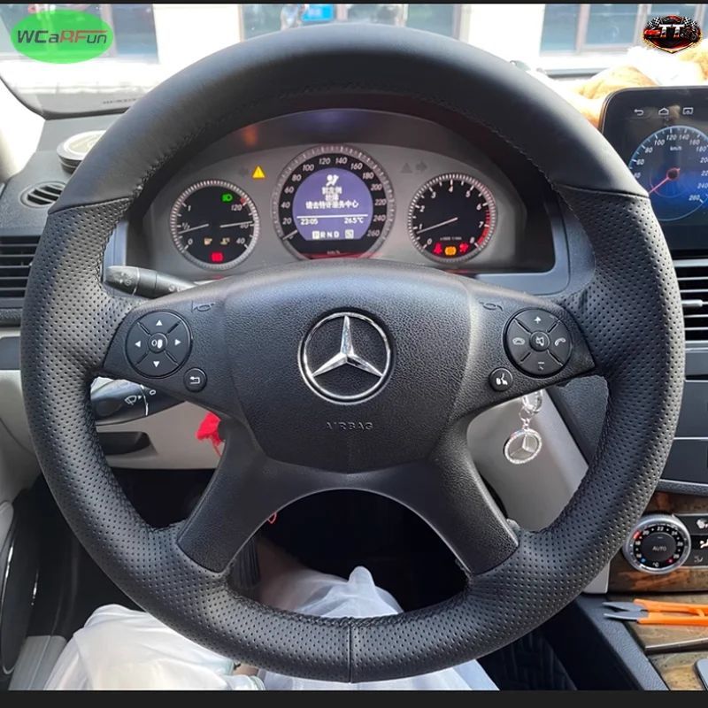 メルセデスベンツ W204 C280 C230 C180 C260 C200 C300 用レザー製ステアリングホイールカバー（編み込みタイプ）