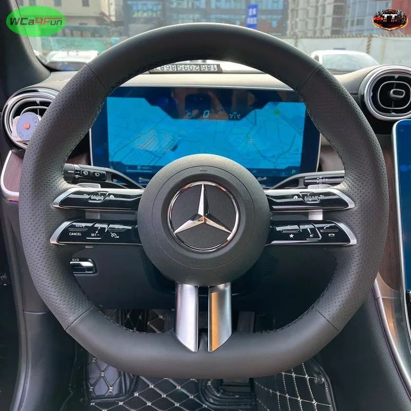 DIY 車のステアリングホイール 編み込み ソフトレザー 車のステアリングホイールカバー メルセデスベンツ Cクラス W206 Eクラス W213 2021