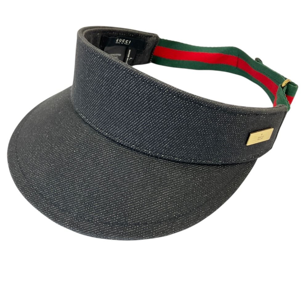 良品 GUCCI グッチ シェリーライン デニムサンバイザー チャコールグレー レディース 古着 中古 USED