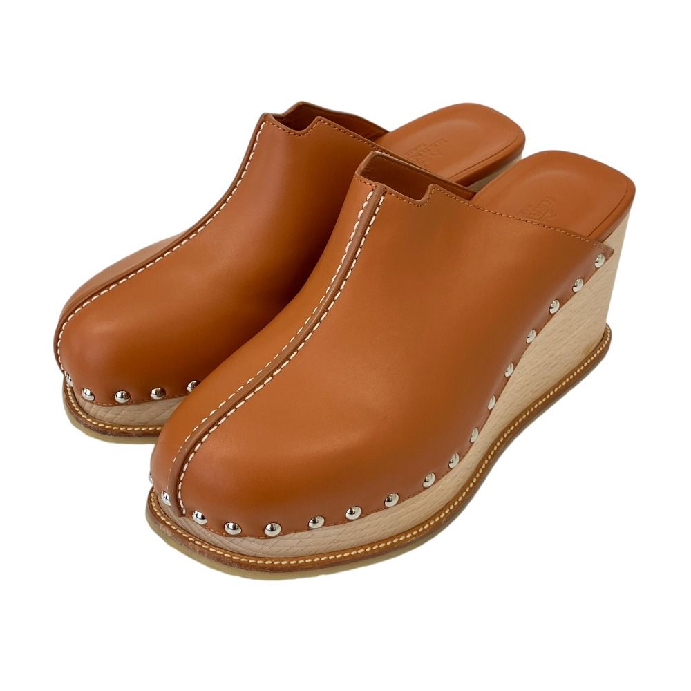 美品 HERMES エルメス EARTH アース スタッズ サボサンダル 38 約24.0-24.5cm相当 ブラウン レディース 古着 中古 USED