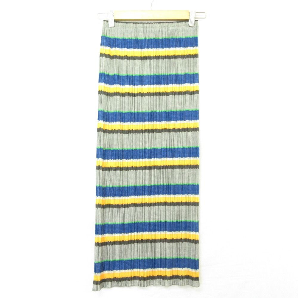 美品 PLEATS PLEASE ISSEY MIYAKE プリーツプリーズ イッセイミヤケ マルチボーダー ロングスカート PP14-JG824 サイズ1 マルチカラー レディース 古着 中古 USED
