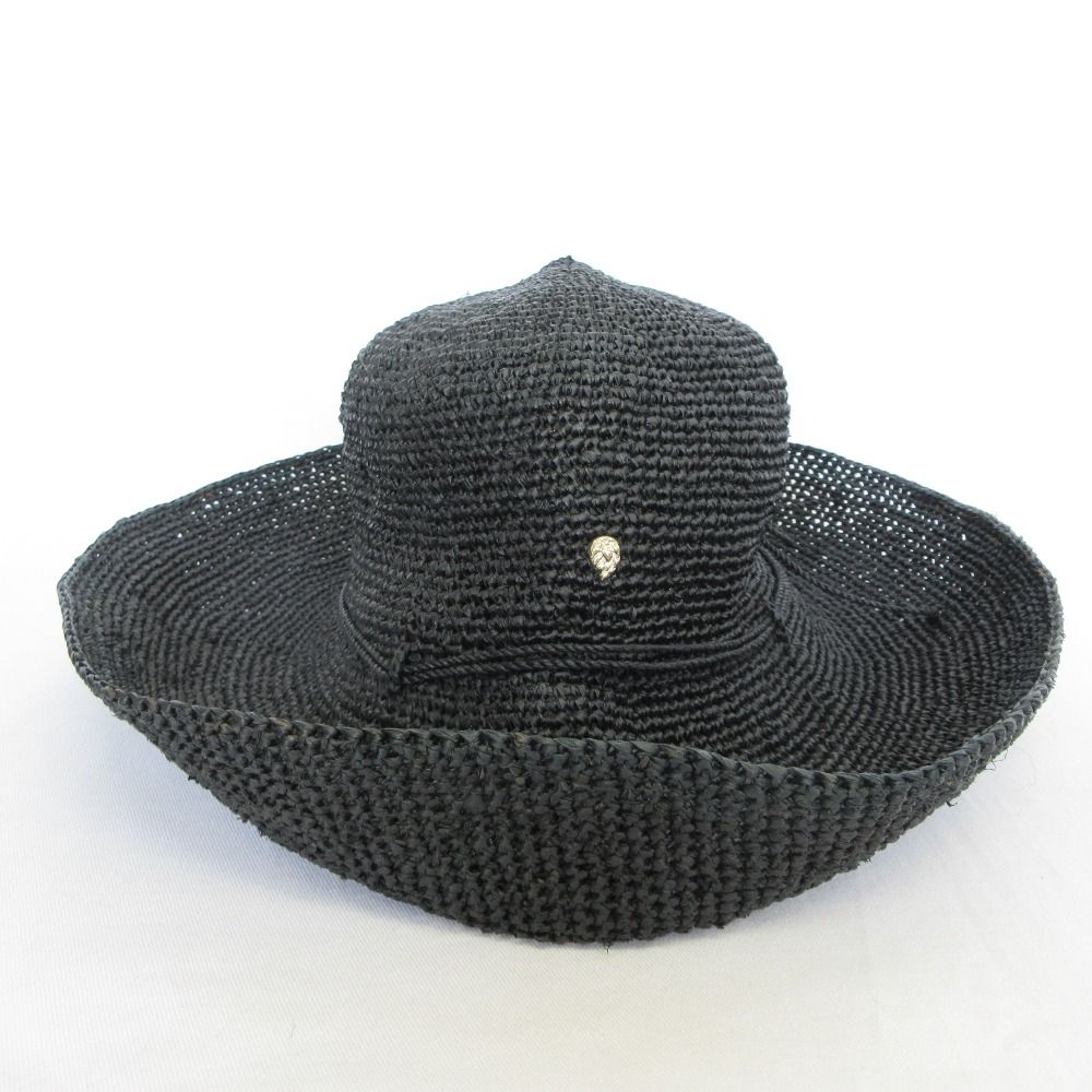 美品 HELEN KAMINSKI ヘレンカミンスキー ラフィアハット 帽子 ブラック レディース 古着 中古 USED
