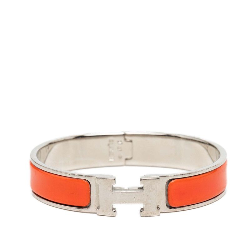 エルメス クリックH PM ブレスレット バングル シルバー オレンジ メタル エナメル レディース HERMES【1-0282953】