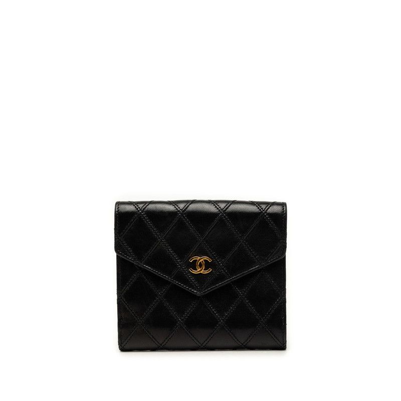 シャネル ビコローレ ココマーク 二つ折り財布 ブラック ゴールド金具 ラムスキン レディース CHANEL【1-0283312】